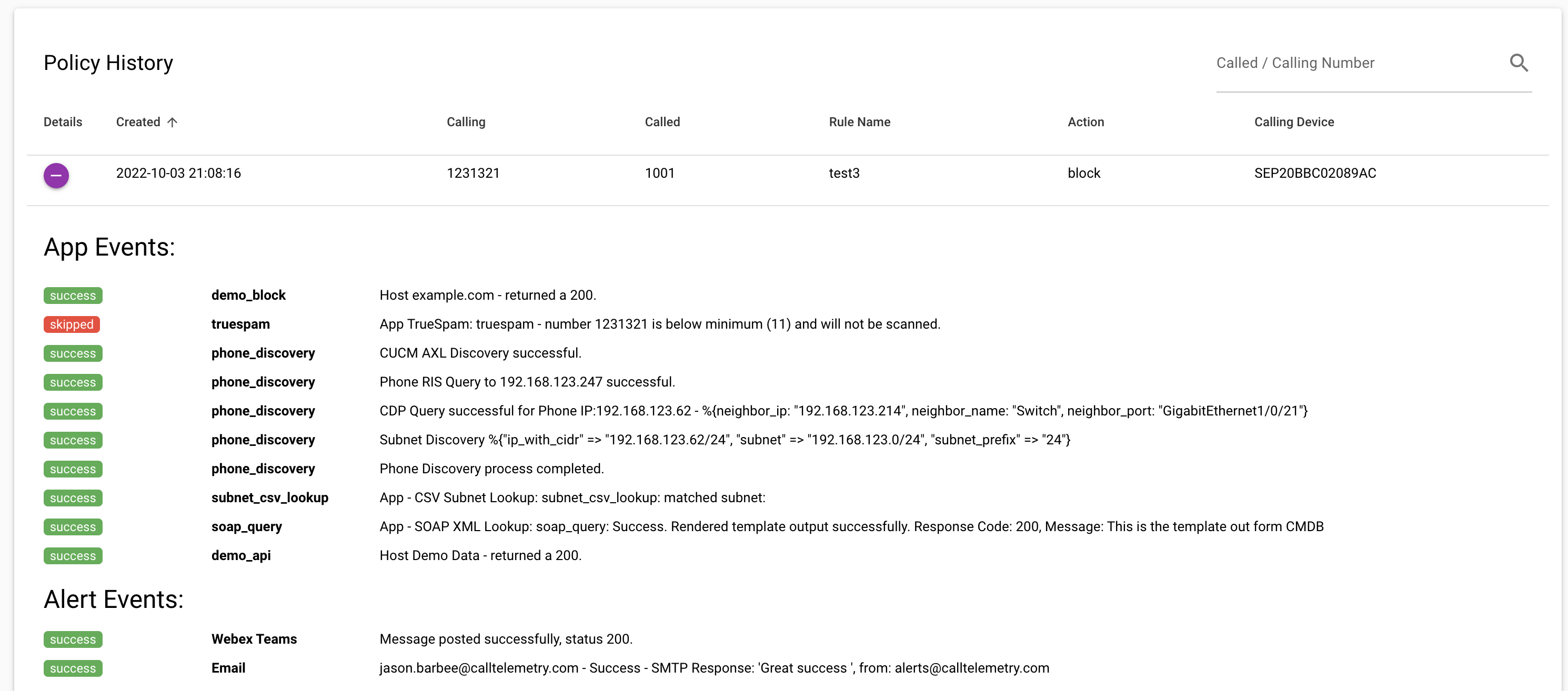 Policy and Event Reporting page