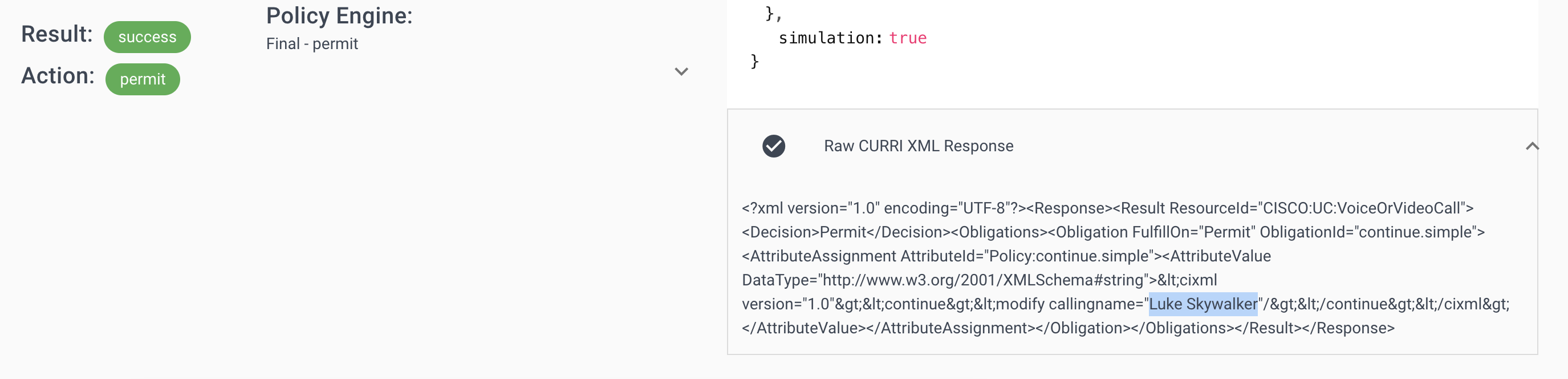 Screen showing star wars results in test