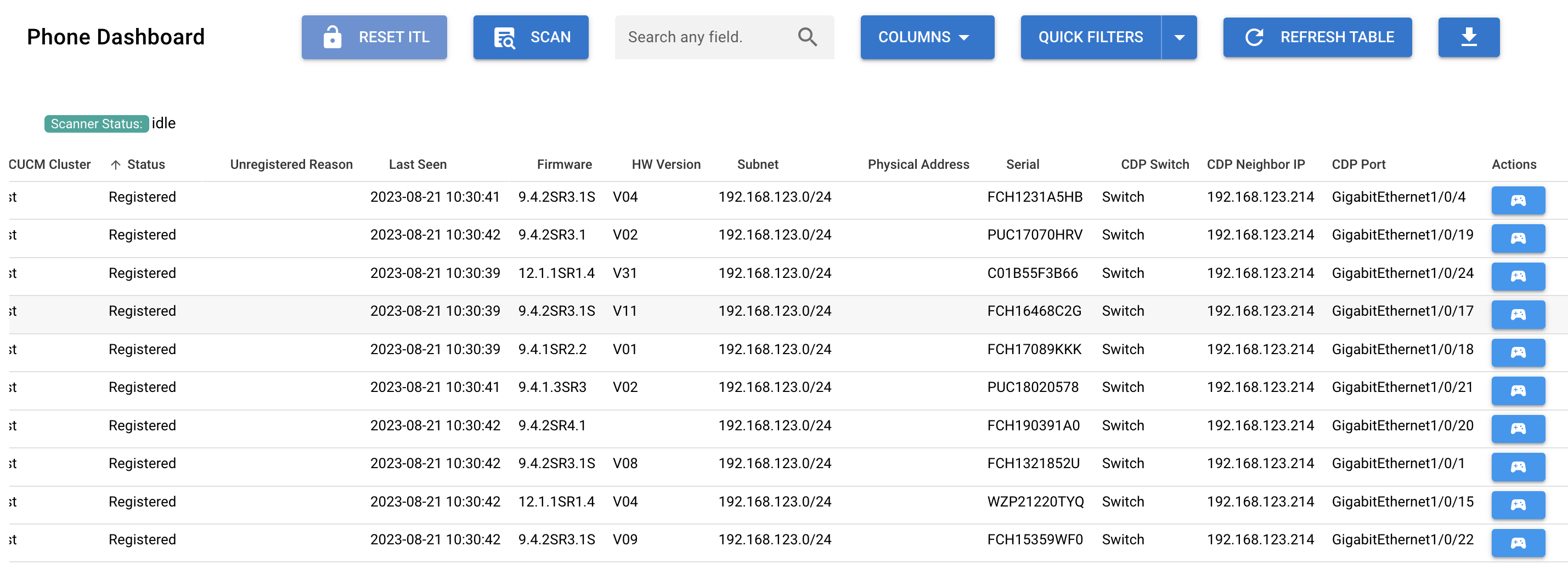 A screen of phone inventory details