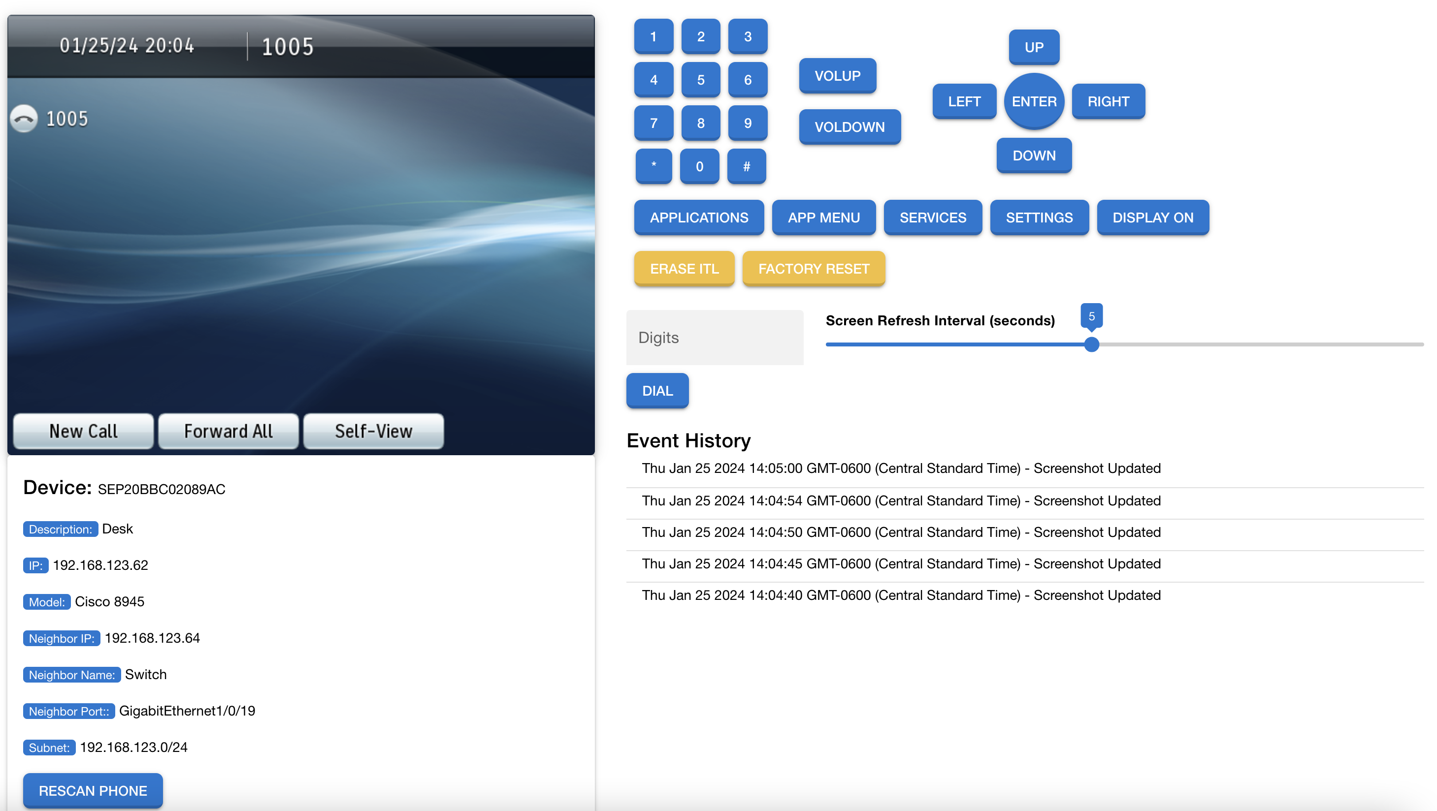 A screen showing a Cisco IP Phone being remotely controlled.
