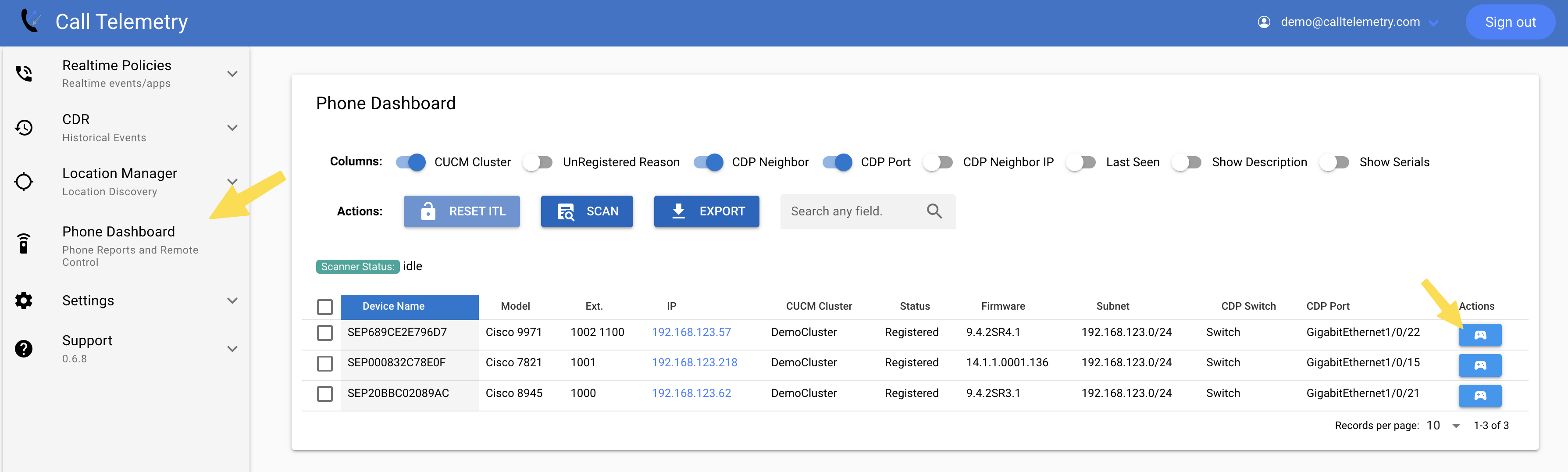 Screenshot showing a dashboard and how to access the remote control